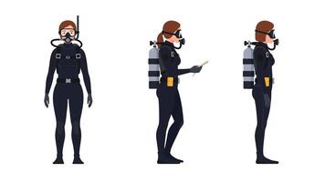 Diver character design progression in minimal flat style illustration vector