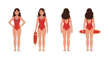 Lifeguard character poses in flat design style showcasing different angles in illustration vector