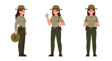Ranger character in three poses with flat design style art vector