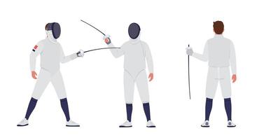 Fencing athlete in action showcasing movements in flat illustration style vector