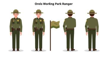 Park Ranger Character Design in Flat Style Featuring Front and Back View Illustration vector