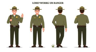 Ranger character design in flat style showcasing multiple poses in art vector