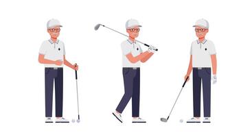 Golfer preparing swing in flat design style showcasing art illustration vector