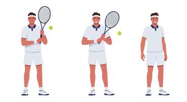 Tennis player in action sequence minimal illustration with racket and ball art vector