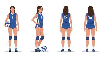 Volleyball player character design in flat style showcasing different poses illustration vector