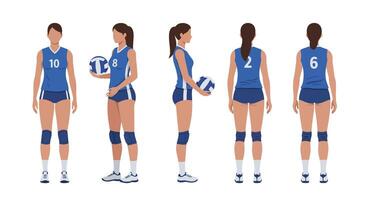 Volleyball player in multiple poses with flat design style art vector