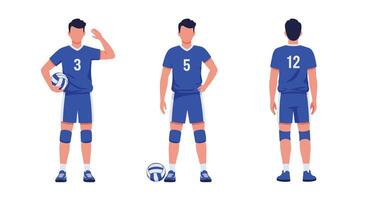 Three different poses of a volleyball player in flat art style vector
