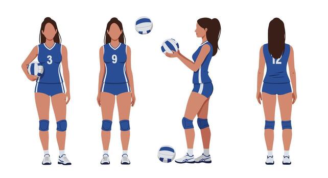 Volleyball player in dynamic poses with flat design style art vector