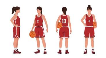 Basketball player in various poses with flat design style illustration vector