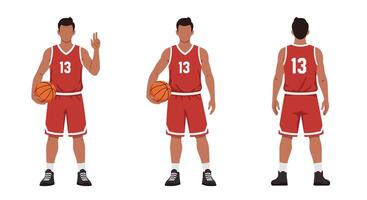 Basketball player in three poses with flat design style illustration vector
