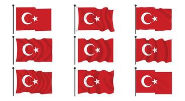 Turkish flags in various positions with flat design style illustration vector