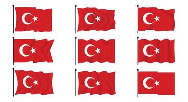 Turkish flag design variations in minimal style showcasing different wave patterns illustration vector