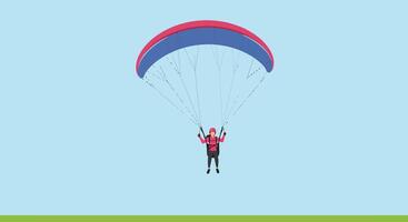 Paraglider soaring through the sky in flat minimal art illustration vector