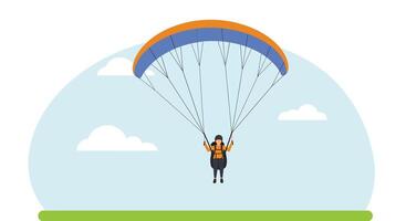 Parachutist gliding through the sky in minimal flat art vector