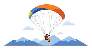 Paragliding adventure scene in a minimal design style featuring mountains and clouds illustration vector