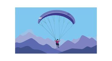 Paraglider soaring above mountains in flat design style art vector
