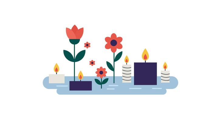 Colorful flowers and candles in flat design style illustration