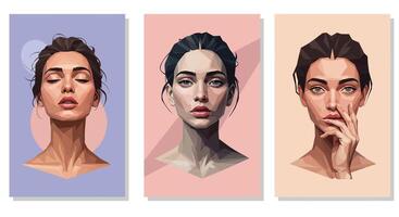 Portrait of a woman in three frames with flat design style illustration vector