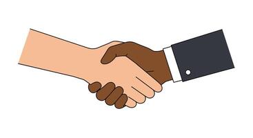 Handshake between and diverse individuals in flat design style art vector