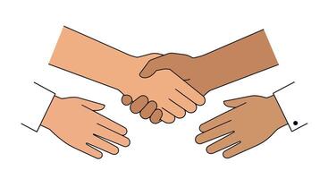 Handshake between two diverse individuals in minimal flat art vector