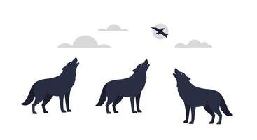Howling wolves in a natural setting with flat design style art vector