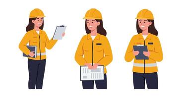 Construction worker character in flat design style showcasing task changes in illustration vector