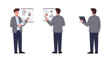 Professional man presenting data in flat design art vector