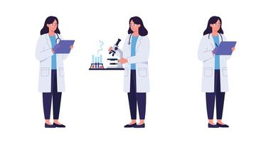 Scientist in lab coat analyzing data with flat art style illustration vector