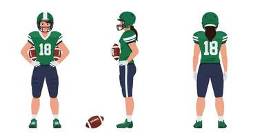 Female football player in three poses with minimal flat design art vector