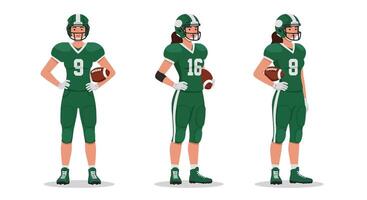 Football player transitions in three poses showcasing minimal flat art vector