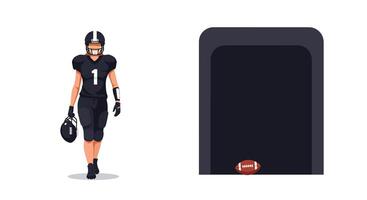 Football player in black uniform walking towards the goal in flat art vector