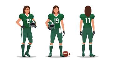 Female football player poses in three angles with flat illustration style vector