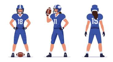 Football player character design in flat style showcasing three dynamic poses illustration vector
