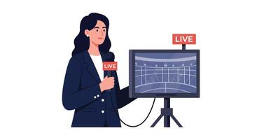 News reporter with microphone and monitor design in flat art vector