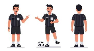 Referee character in flat design showcasing three different poses and interactions illustration vector