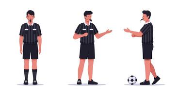 Referee in three positions explaining rules in flat illustration vector