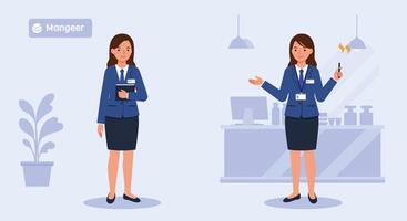 Manager character transformation in flat design illustration with engaging actions and expressions vector