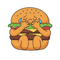 Sad burger character expressing emotions in flat design style illustration vector