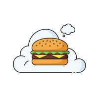 Delicious hamburger floating in a dreamy cloud, flat design style illustration vector