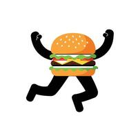 Running hamburger character in flat design style showcasing energy and fun art vector