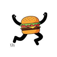 Running hamburger character in flat design style art vector
