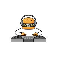 Hamburger character DJ in a flat, colorful design style creating vibrant art vector
