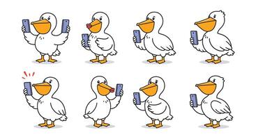 Cartoon duck characters showing different emotions in flat art vector