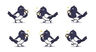 Bluebird character transformation in playful style showcasing joy and surprise in art vector