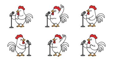 Chicken character performing in various poses with flat art style illustration vector