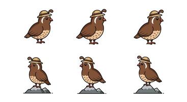 Cute cartoon bird character in flat style with hat and detailed features art vector