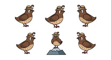 Quirky cartoon birds wearing hats in flat design art vector