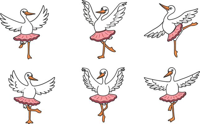 Elegant ballet dancing swan in flat style showcasing graceful movements illustration