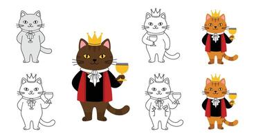 Cat character transformation in flat design style illustration showing regal features and playful expressions vector