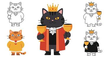 Cat characters transformation in minimal flat design showcasing regal elements in art vector